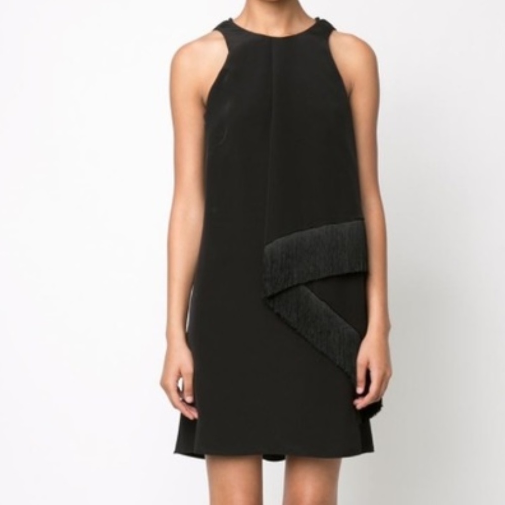 Derek Lam 10 Crosby draped fringe trim black dress